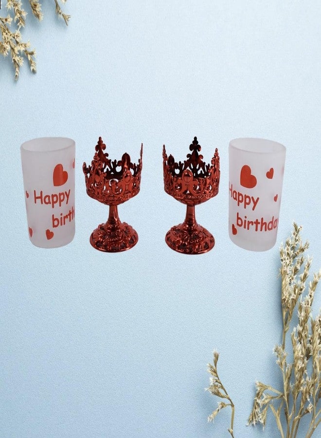 PremiumAV Happy Birthday Candle Holder Set - Decorative Red Cup Diya Stand with Heart Design for Celebrations, Cake Table & Party Decor (2 Pc) - Image 3